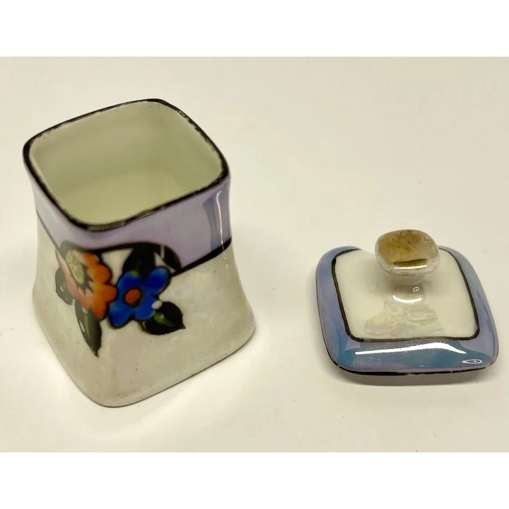 Mini Vintage Noritake Japan Luster Condiment Set Salt Pepper Mustard on Tray